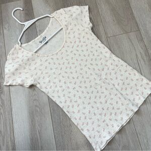 Brandy Melville Tshirt floral thermal waffle knit womens Cream (one size) pajama